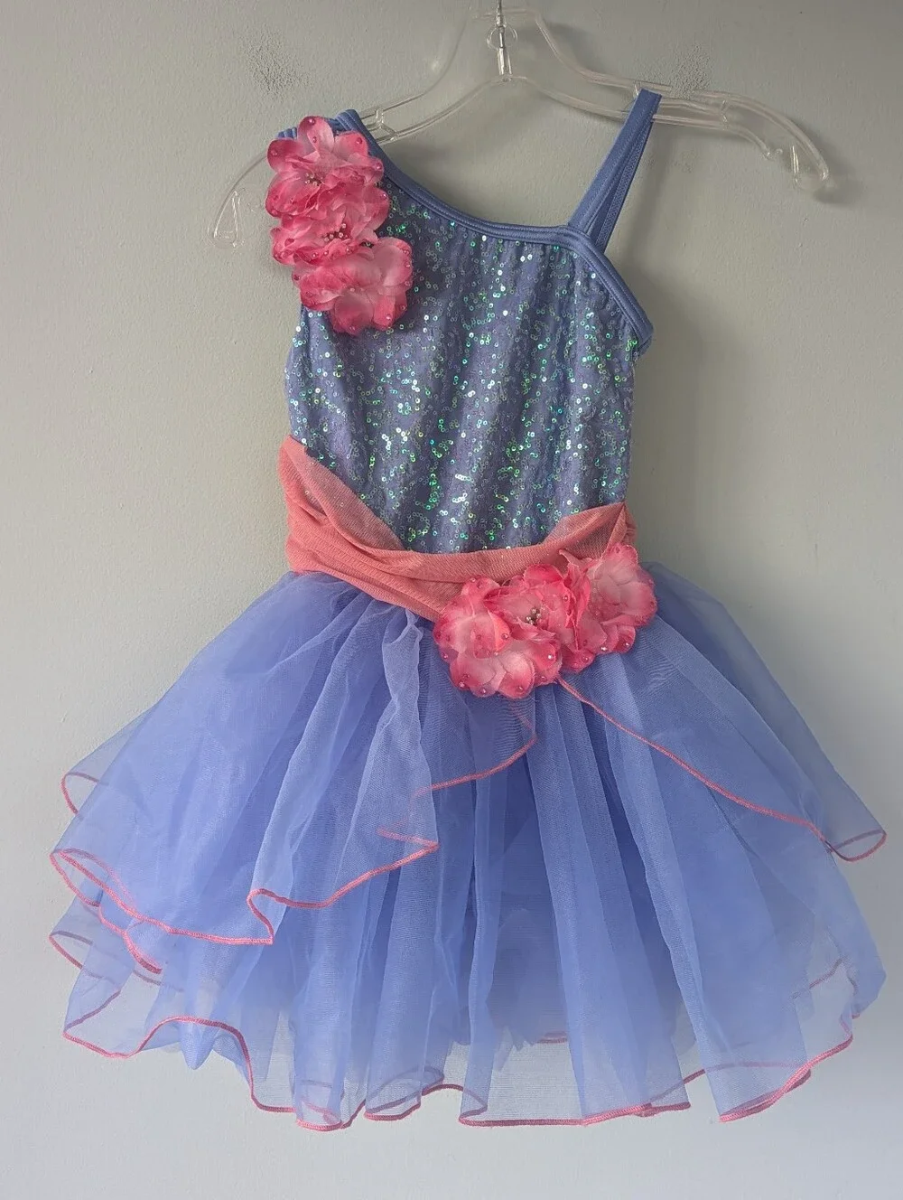 Weissman Girls Periwinkle Sequin Pink Floral Ballet Dance Costume